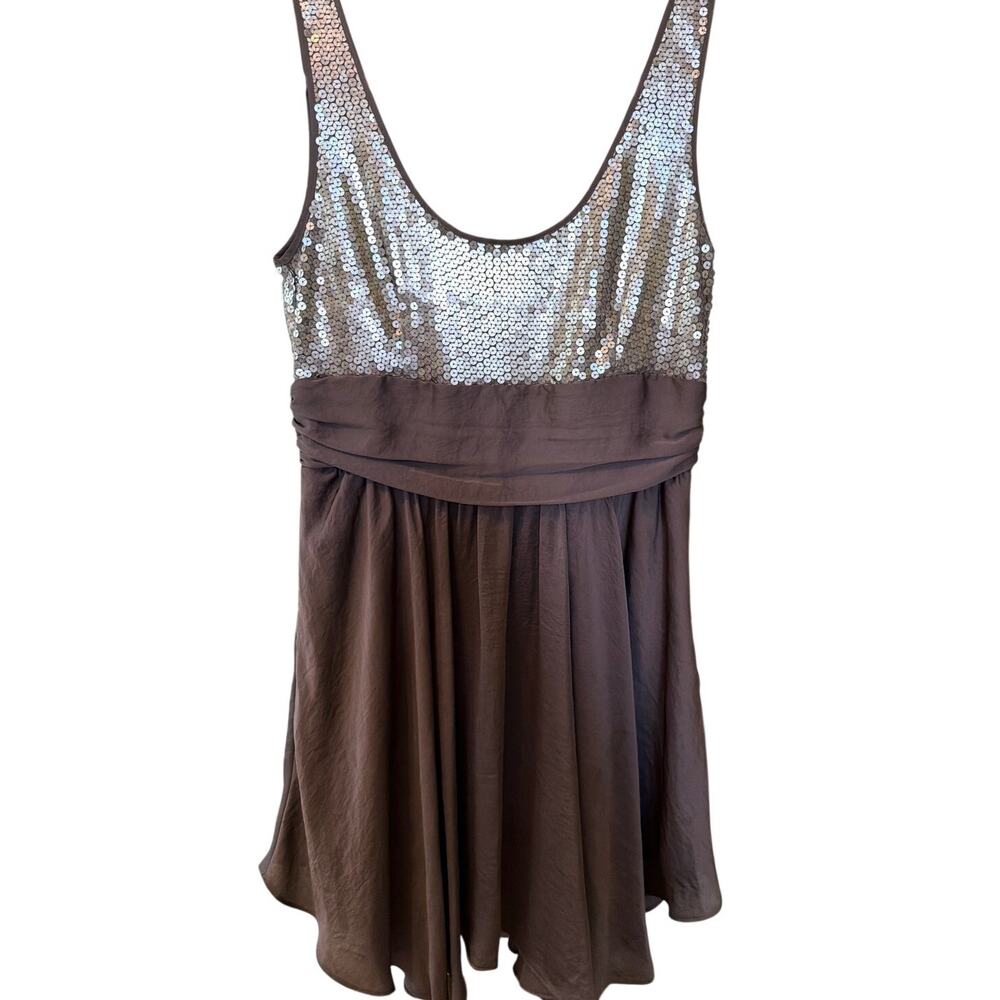 Marc New York by Andrew Marc Sequin Dress Women's Size 10 Glam Brown Silver Chic